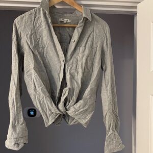 Madewell Light Gray Flannel Tie-Front Shirt